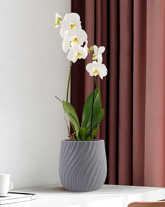 VELRV22-GR Настольное кашпо для цветов IDEALIST Премиум Велюр, круглое, Д22 В22 см, светло-серое, 7 литров