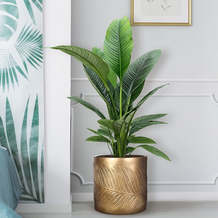 Напольное кашпо IDEALIST LITE Лист, файберстоун, золотистое, Д44 В44 см