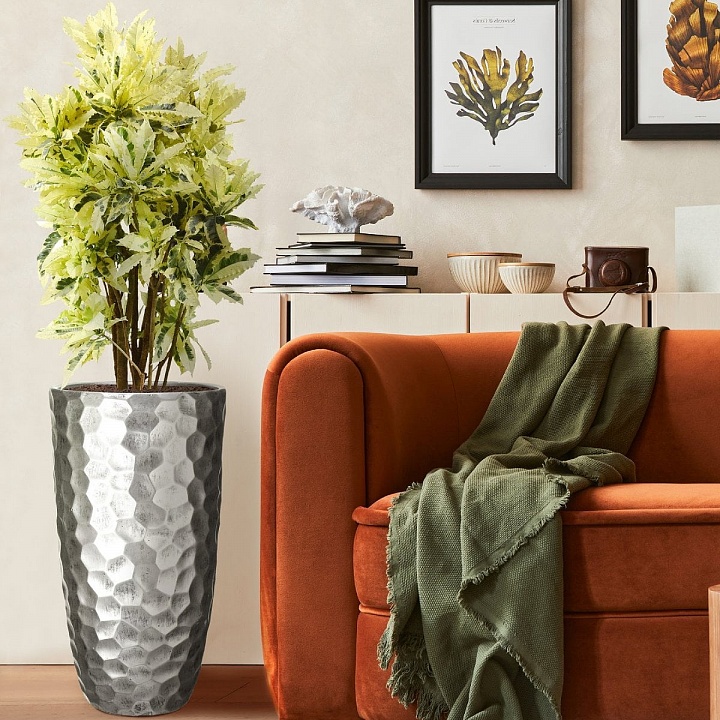 Напольное кашпо IDEALIST LITE Мозаик, ваза, серебряное, Д41.5 В77 см