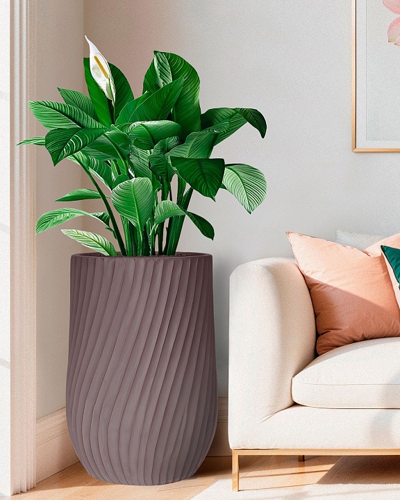 VEL48-BRN Напольное кашпо для цветов IDEALIST Премиум Велюр, высокое, Д48 В74 см, цвет кофе, 120 литров