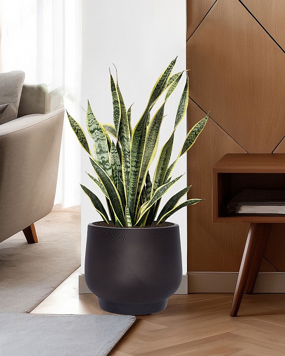 LIR33-BLK Напольное кашпо для цветов IDEALIST Премиум Лира, Д33 В29 см, черное, круглое, 22 литра