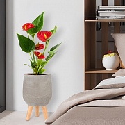 Напольное кашпо IDEALIST LITE Страйп на ножках, овальное, серо-коричневое, Д20.5 В32 см, высота ножек 10 см