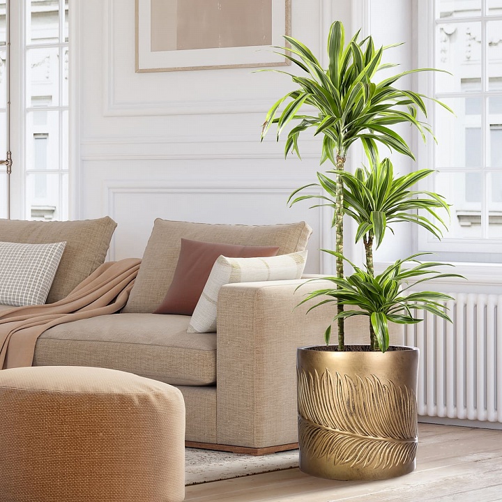 Настольное кашпо IDEALIST LITE Лист, файберстоун, золотистое, Д37 В37 см