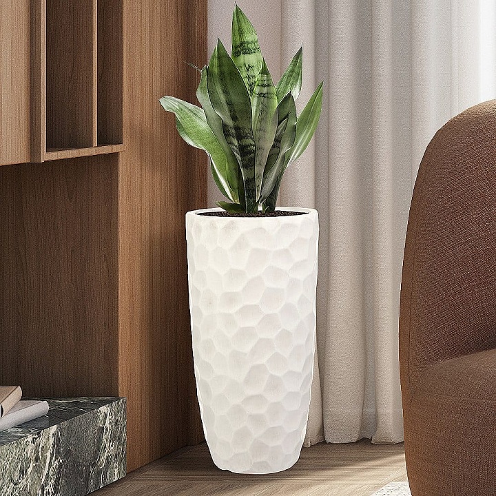 Напольное кашпо IDEALIST LITE Мозаик, ваза, слоновая кость, Д23 В46 см