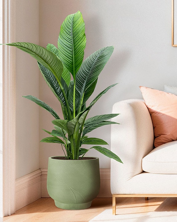 LIR43-GRN Напольное кашпо для цветов IDEALIST Премиум Лира, Д43 В38 см, зеленое, круглое, 51 литр