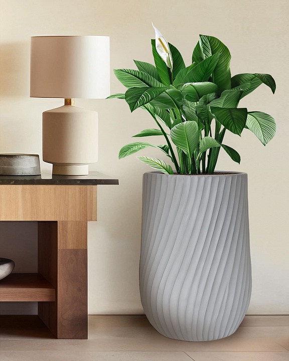 VEL35-LG Напольное кашпо для цветов IDEALIST Премиум Велюр, высокое, Д35 В55 см, светло-серое, 45 литров