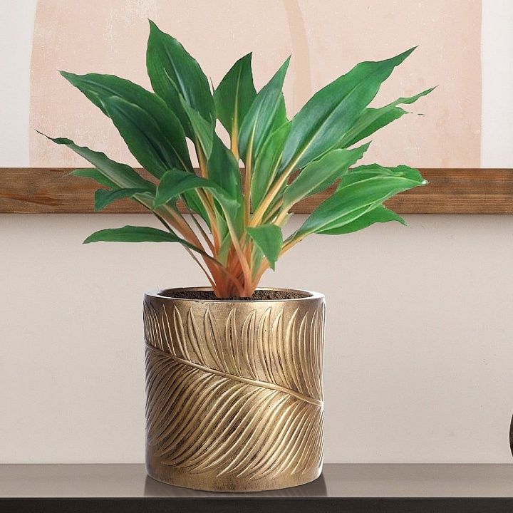 Настольное кашпо IDEALIST LITE Лист, файберстоун, золотистое, Д24 В24 см