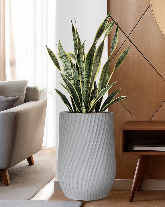 VEL35-LG Напольное кашпо для цветов IDEALIST Премиум Велюр, высокое, Д35 В55 см, светло-серое, 45 литров