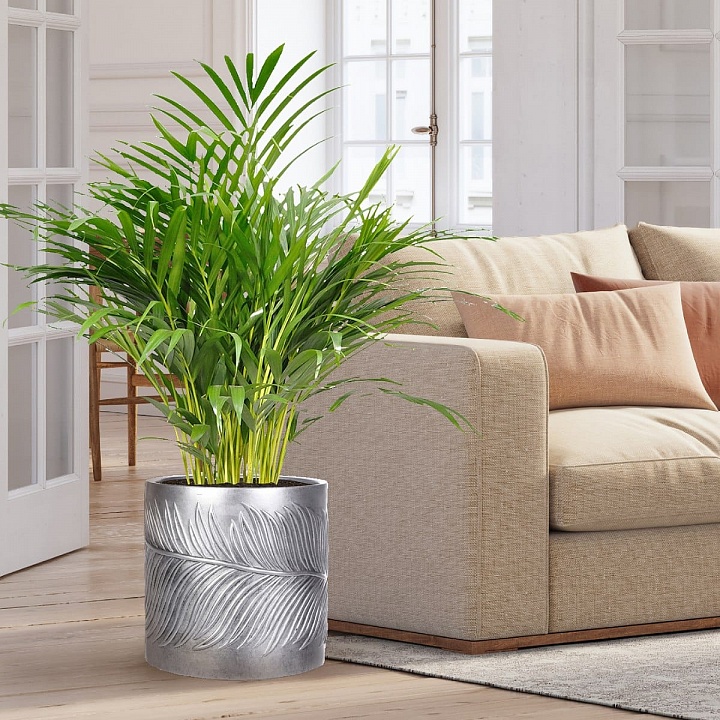 Настольное кашпо IDEALIST LITE Лист, файберстоун, серебристое, Д31 В31 см