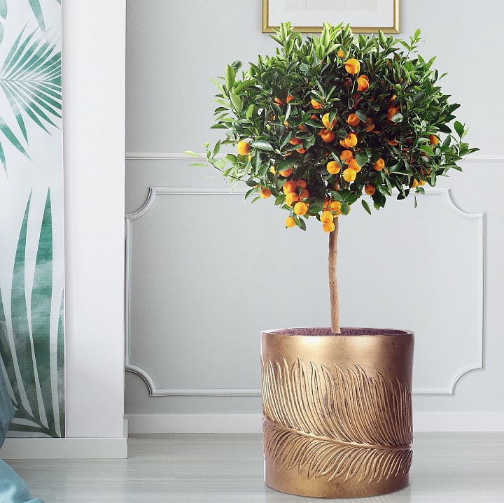 Настольное кашпо IDEALIST LITE Лист, файберстоун, золотистое, Д37 В37 см