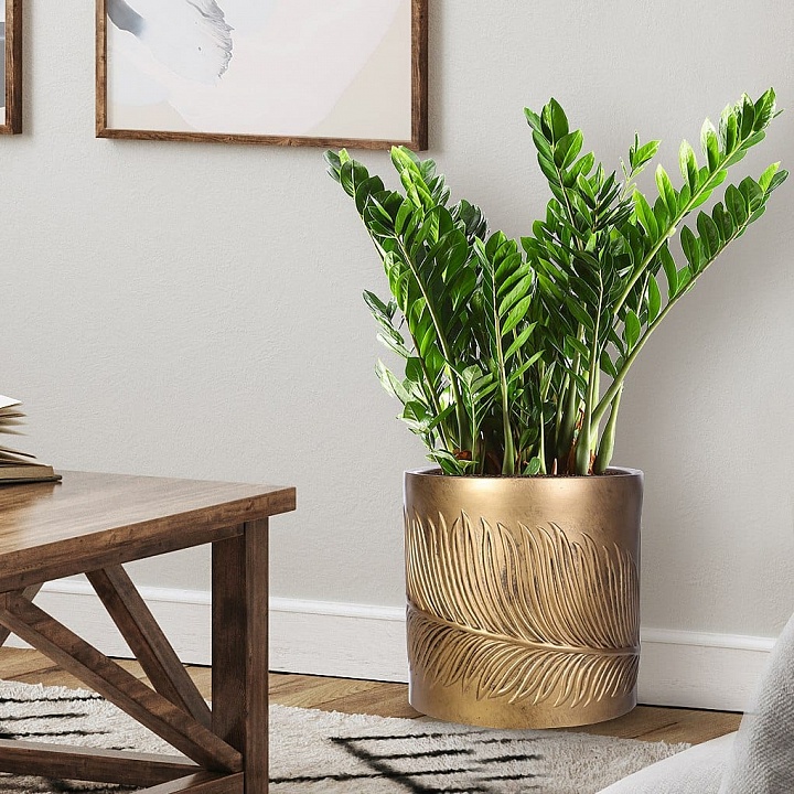 Настольное кашпо IDEALIST LITE Лист, файберстоун, золотистое, Д37 В37 см