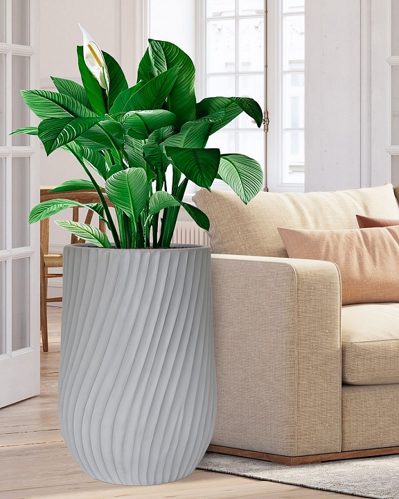 VEL48-LG Напольное кашпо для цветов IDEALIST Премиум Велюр, высокое, Д48 В74 см, светло-серое, 120 литров