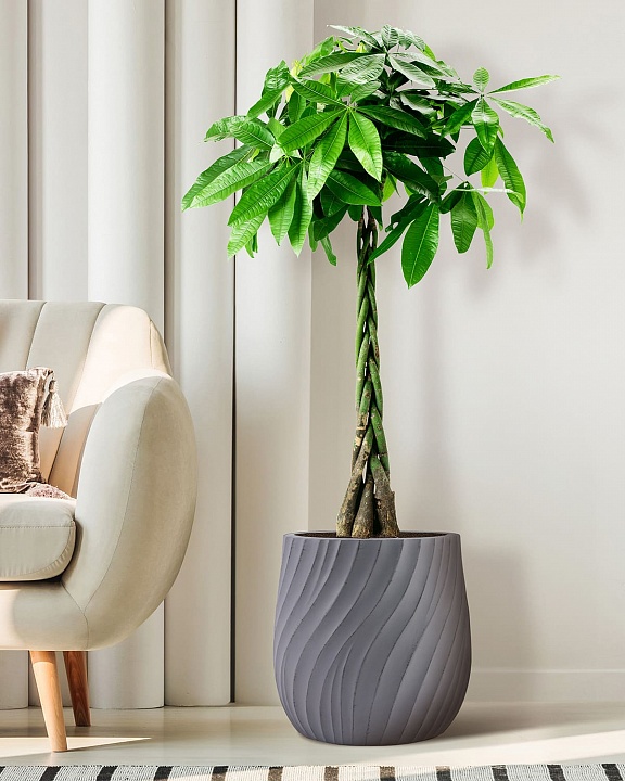 VELRV43-LG Напольное кашпо для цветов IDEALIST Премиум Велюр, круглое, Д43 В44 см, светло-серое, 57 литров