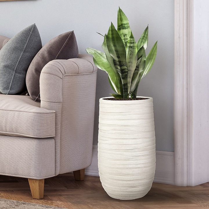 Напольное кашпо IDEALIST LITE Роу Высокое, слоновая кость, Д26.5 В45 см