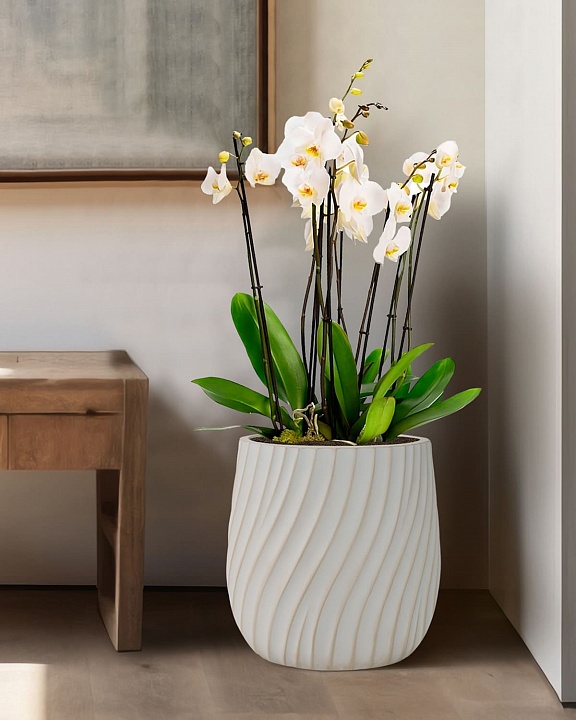 VELRV31-BB Напольное кашпо для цветов IDEALIST Премиум Велюр, круглое, Д31 В32 см, цвет айвори, 20 литров