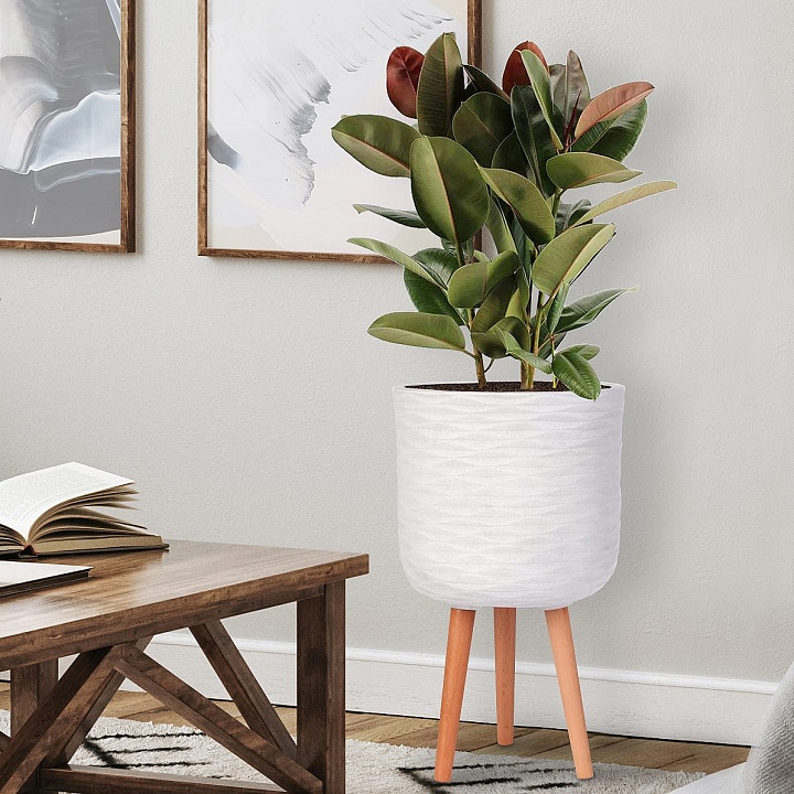 Напольное кашпо IDEALIST LITE Паттерн на ножках, круглое, слоновая кость, Д30 В49 см, высота ножек 22 см