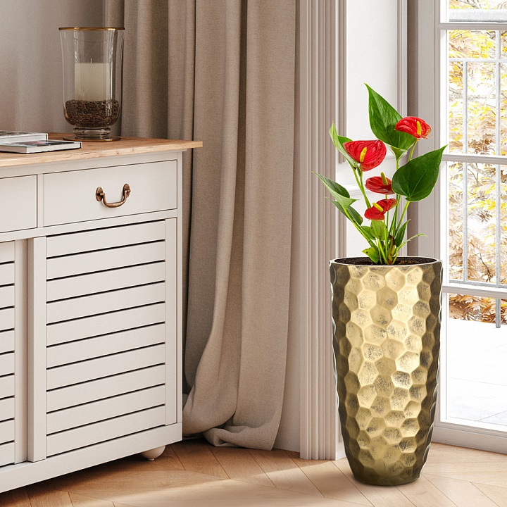 Кашпо Мозаик Ваза, файберстоун, золото,D23H46 cm