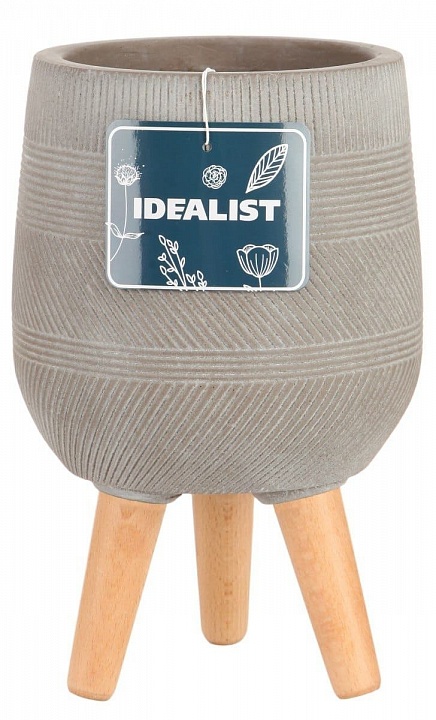 Напольное кашпо IDEALIST LITE Страйп на ножках, овальное, серо-коричневое, Д20.5 В32 см, высота ножек 10 см