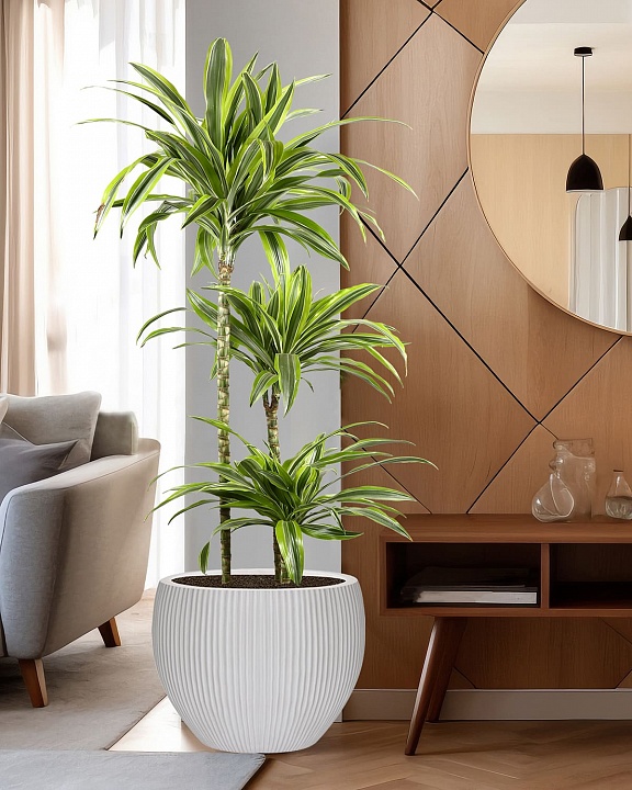 MAR49-AW Напольное кашпо для цветов IDEALIST Премиум Марс, Д49 В38 см, белое, круглое, 55 литров