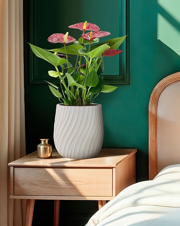 VELRV22-BB Настольное кашпо для цветов IDEALIST Премиум Велюр, круглое, Д22 В22 см, цвет айвори, 7 литров