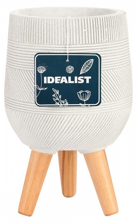 Напольное кашпо IDEALIST LITE Страйп на ножках, овальное, слоновая кость, Д20.5 В32 см, высота ножек 10 см