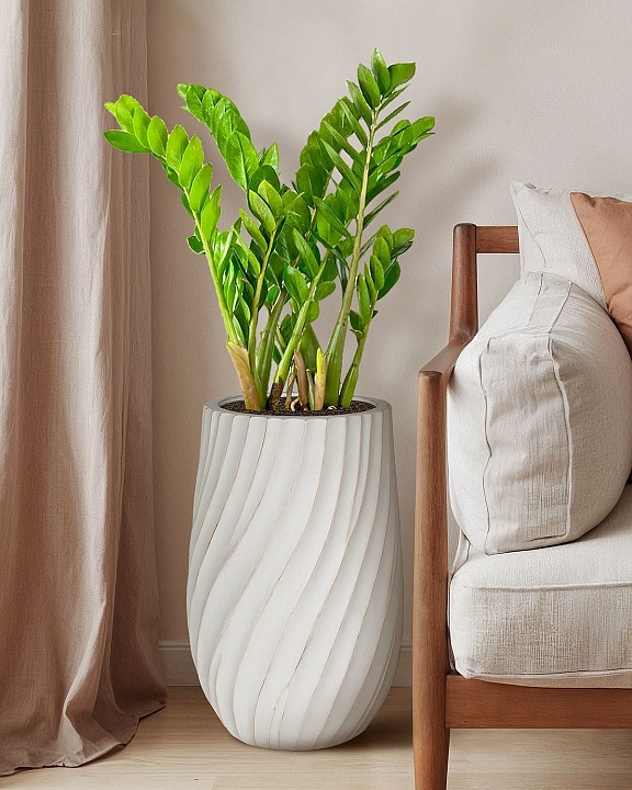 VEL24-BB Напольное кашпо для цветов IDEALIST Премиум Велюр, высокое, Д24 В40 см, цвет айвори, 15 литров