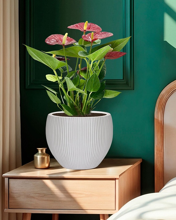 MAR29-AW Настольное кашпо для цветов IDEALIST Премиум Марс, Д29 В22, белое, круглое, 9 литров