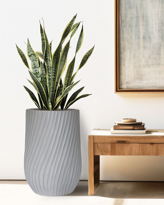 VEL48-LG Напольное кашпо для цветов IDEALIST Премиум Велюр, высокое, Д48 В74 см, светло-серое, 120 литров