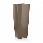 Напольное кашпо с автополивом LECHUZA Кубико Альто, с субстратом в комплекте, серо-коричневое, Ш39,5 Д39,5 В105 см