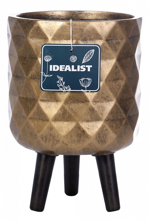 Напольное кашпо IDEALIST LITE Даймонд с подставкой, файберстоун, золотистое, Д24 В35 cм, высота ножек 10 см