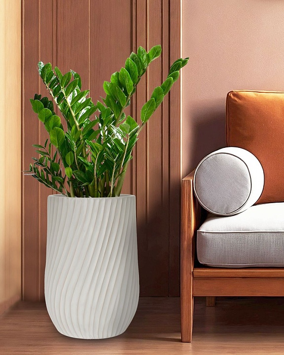 VEL35-BB Напольное кашпо для цветов IDEALIST Премиум Велюр, высокое, Д35 В55 см, цвет айвори, 45 литров