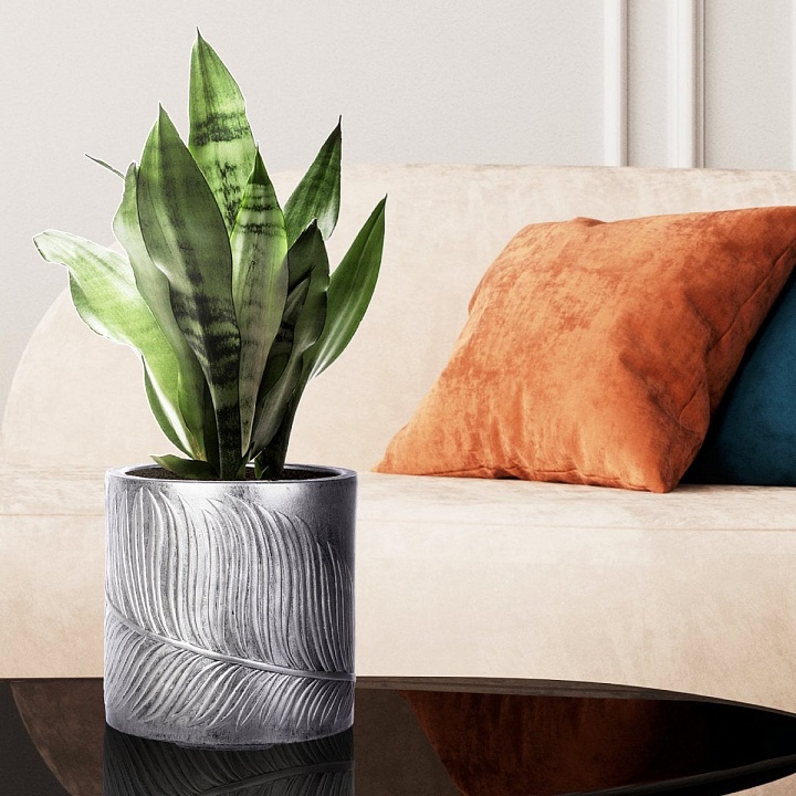 Настольное кашпо IDEALIST LITE Лист, файберстоун, серебристое, Д24 В24 см