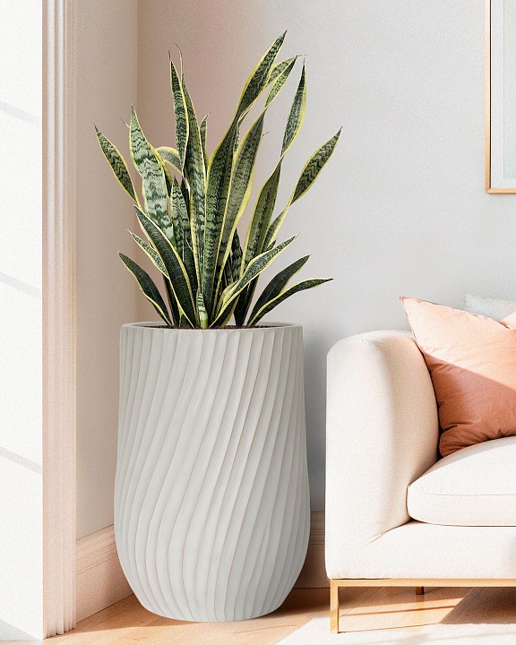 VEL48-BB Напольное кашпо для цветов IDEALIST Премиум Велюр, высокое, Д48 В74 см, цвет айвори, 120 литров