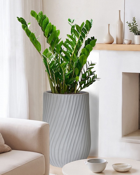 VEL48-LG Напольное кашпо для цветов IDEALIST Премиум Велюр, высокое, Д48 В74 см, светло-серое, 120 литров