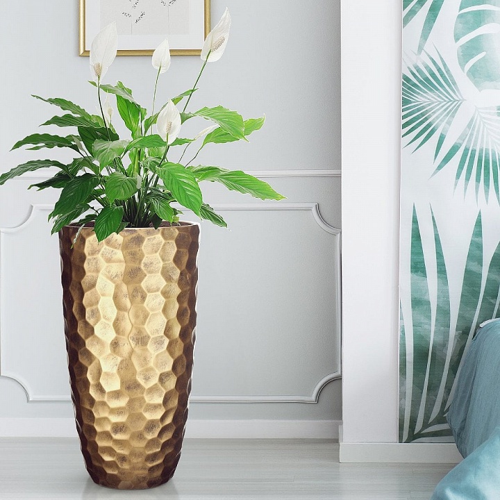 Напольное кашпо IDEALIST LITE Мозаик, ваза, золотое, Д31.5 В61 см