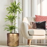 Настольное кашпо IDEALIST LITE Лист, файберстоун, золотистое, Д31 В31 см