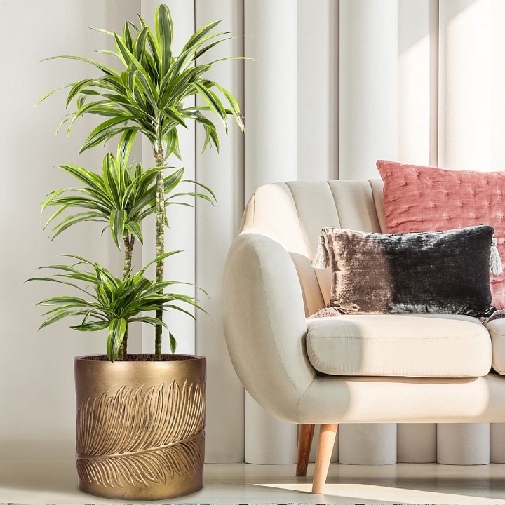 Настольное кашпо IDEALIST LITE Лист, файберстоун, золотистое, Д31 В31 см