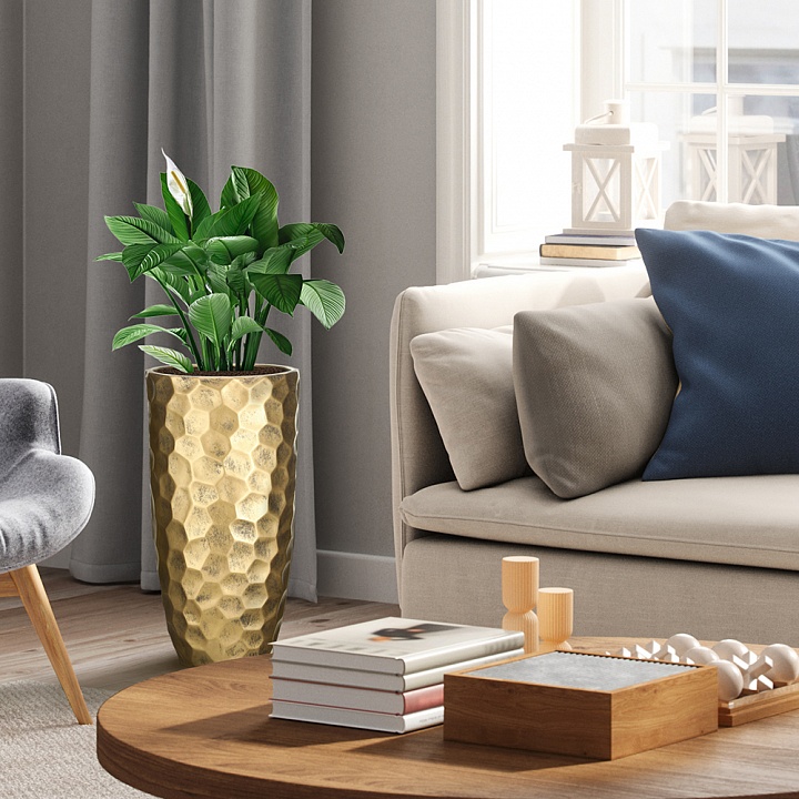 Кашпо Мозаик Ваза, файберстоун, золото,D23H46 cm