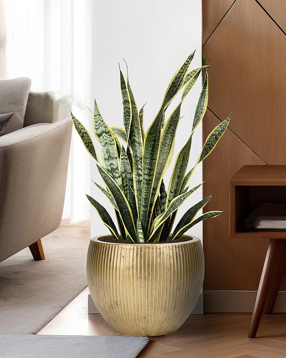 MAR36-GLD Напольное кашпо для цветов IDEALIST Премиум Марс, Д36 В29, золотое, круглое, 20 литров