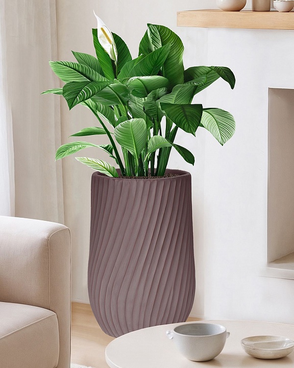 VEL35-BRN Напольное кашпо для цветов IDEALIST Премиум Велюр, высокое, Д35 В55 см, цвет кофе, 45 литров