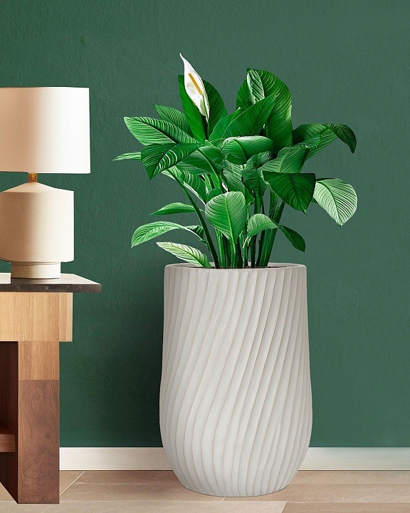 VEL48-BB Напольное кашпо для цветов IDEALIST Премиум Велюр, высокое, Д48 В74 см, цвет айвори, 120 литров