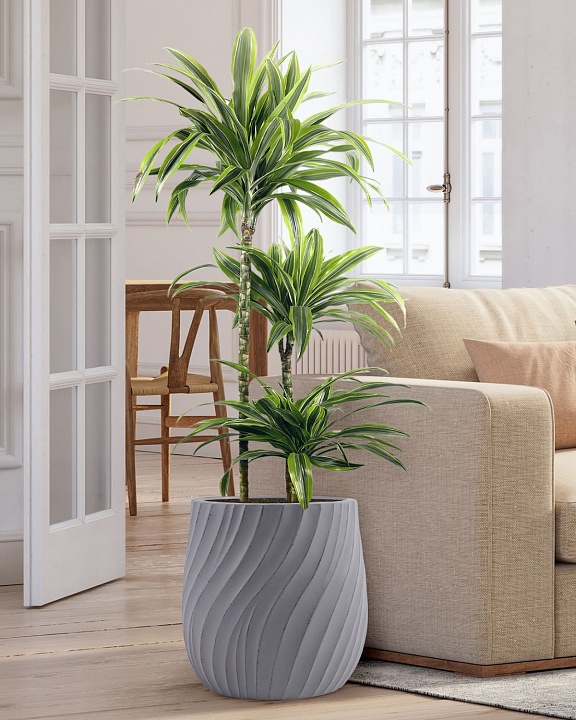 VELRV43-LG Напольное кашпо для цветов IDEALIST Премиум Велюр, круглое, Д43 В44 см, светло-серое, 57 литров