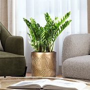 Напольное кашпо IDEALIST LITE Лист, файберстоун, золотистое, Д44 В44 см