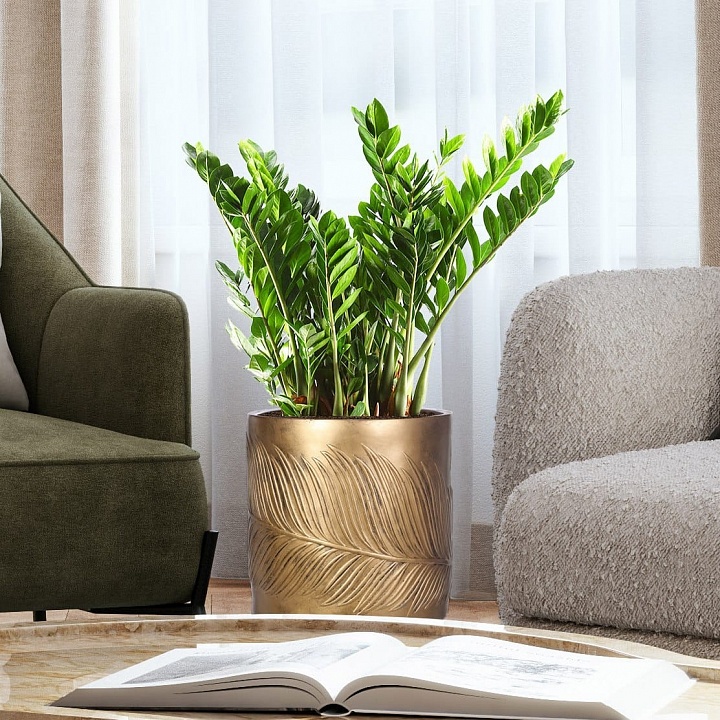 Напольное кашпо IDEALIST LITE Лист, файберстоун, золотистое, Д44 В44 см