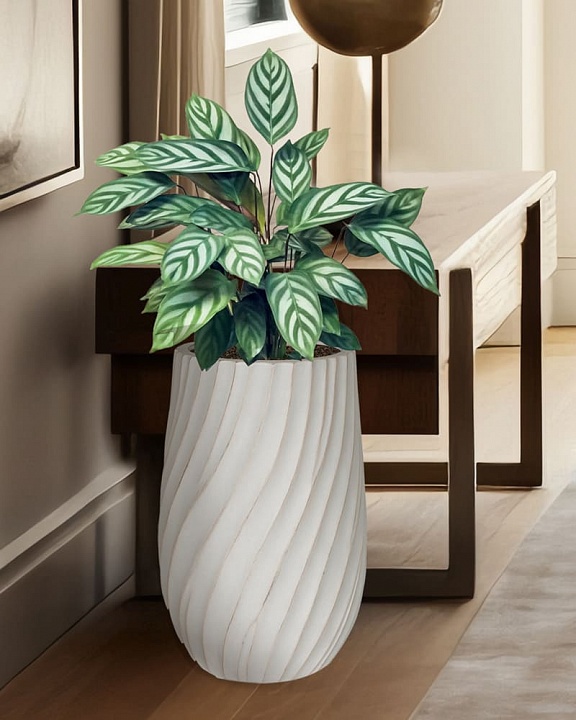 VEL24-BB Напольное кашпо для цветов IDEALIST Премиум Велюр, высокое, Д24 В40 см, цвет айвори, 15 литров