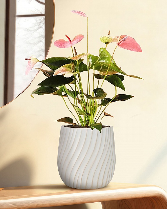 VELRV22-BB Настольное кашпо для цветов IDEALIST Премиум Велюр, круглое, Д22 В22 см, цвет айвори, 7 литров