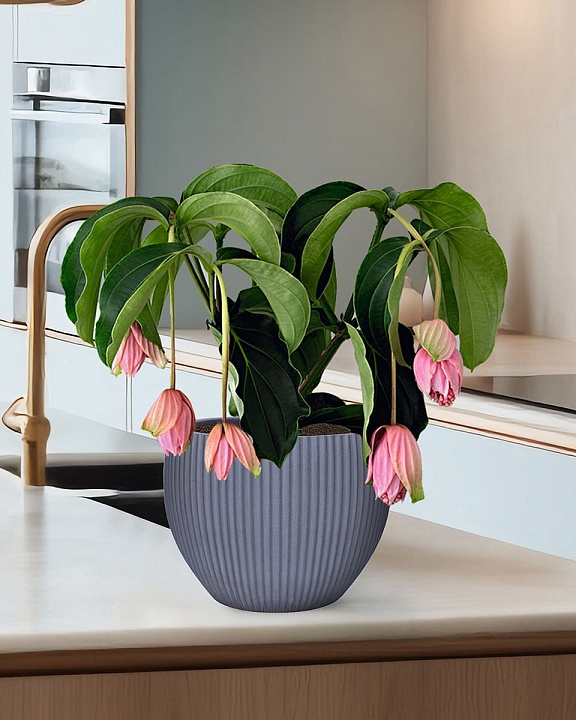 MAR29-GR Настольное кашпо для цветов IDEALIST Премиум Марс, Д29 В22, серое, круглое, 9 литров