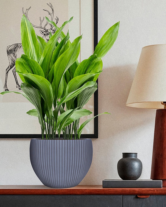 MAR29-GR Настольное кашпо для цветов IDEALIST Премиум Марс, Д29 В22, серое, круглое, 9 литров