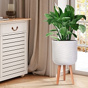 Напольное кашпо IDEALIST LITE Паттерн на ножках, круглое, слоновая кость, Д30 В49 см, высота ножек 22 см