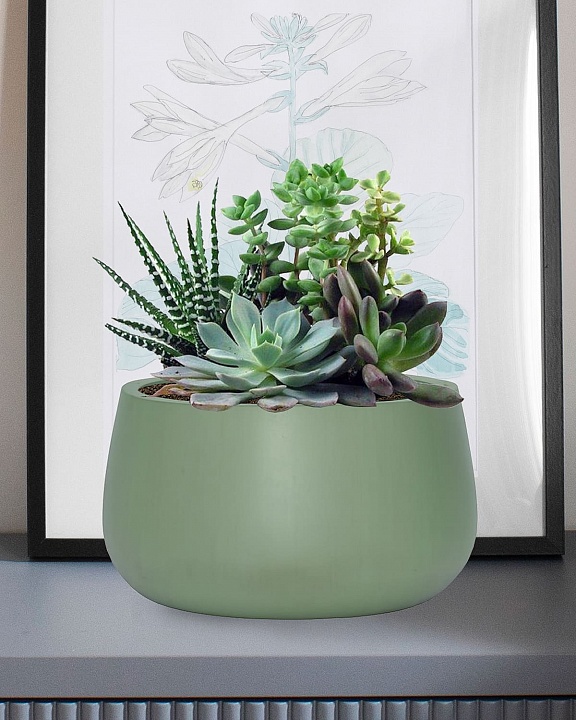 STN24-GRN Настольное кашпо для цветов IDEALIST Премиум Сатин, чаша, Д24 В12 см, зеленое, 5 литров